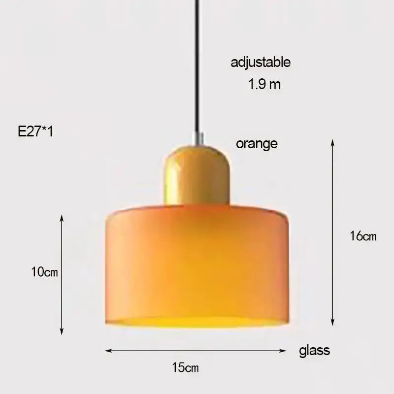 Orange glass pendant light with olive-yellow top, E27 socket, adjustable 1.9 m cable on Tampa Home & Garden Store