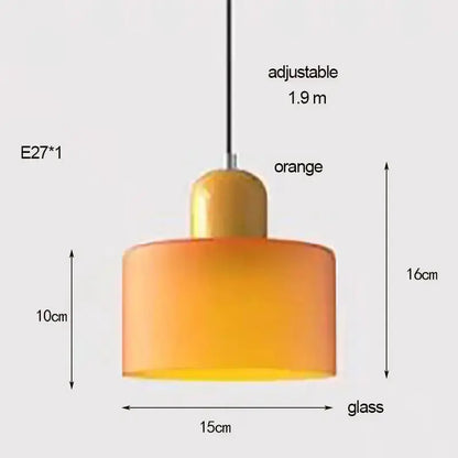 Orange glass pendant light with olive-yellow top, E27 socket, adjustable 1.9 m cable on Tampa Home & Garden Store
