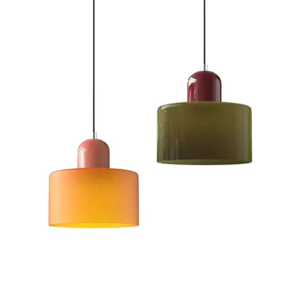 Orange and olive glass pendant lights by Decorbites, two pendant lights hanging from black cords on Tampa Home & Garden Store