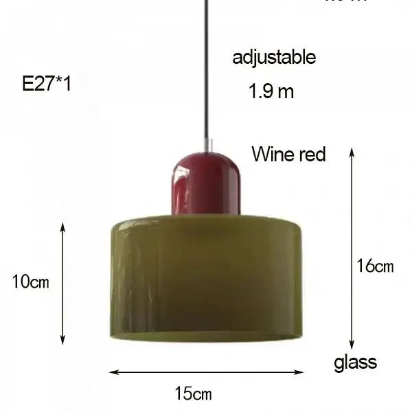 Orange and olive glass pendant light with red top cap, E27 socket, 1.9 m cord for bedroom on Tampa Home & Garden Store