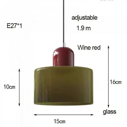 Orange and olive glass pendant light with red top cap, E27 socket, 1.9 m cord for bedroom on Tampa Home & Garden Store