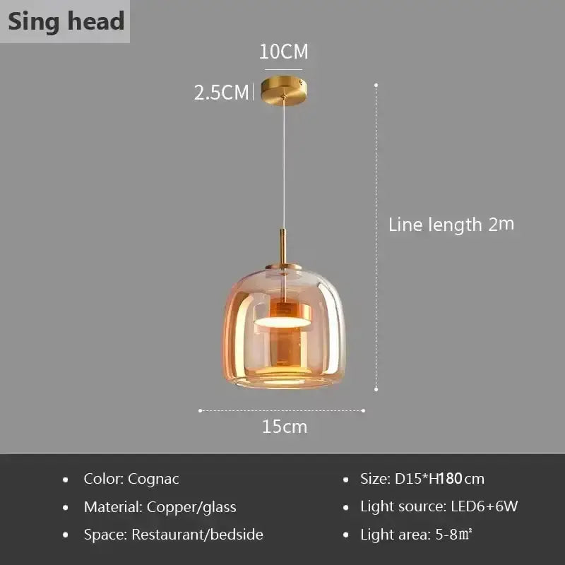 Decorbites cognac copper glass LED pendant light for dining room, D15xH180 cm, 2 m cord on Tampa Home & Garden Store