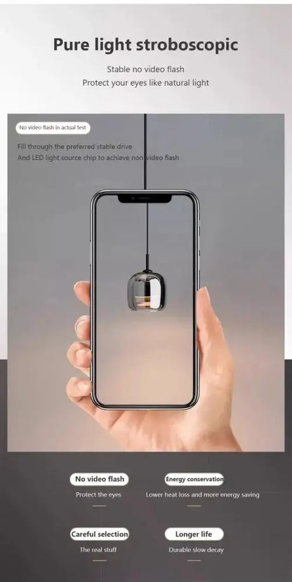 Modern glossy black Nordic glass LED pendant light, black metal frame with shade Decorbites on Tampa Home & Garden Store
