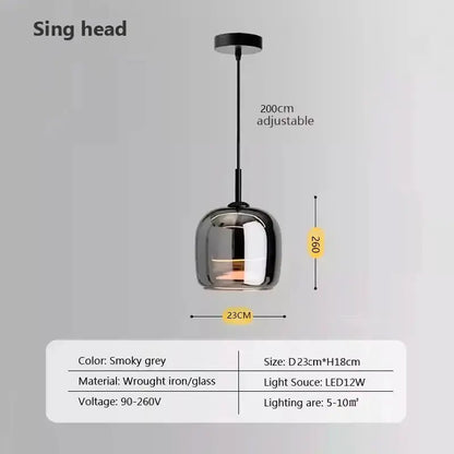 Decorbites smoky grey glass LED pendant, 23cm dia, 18cm high, iron frame, 200cm cord on Tampa Home & Garden Store