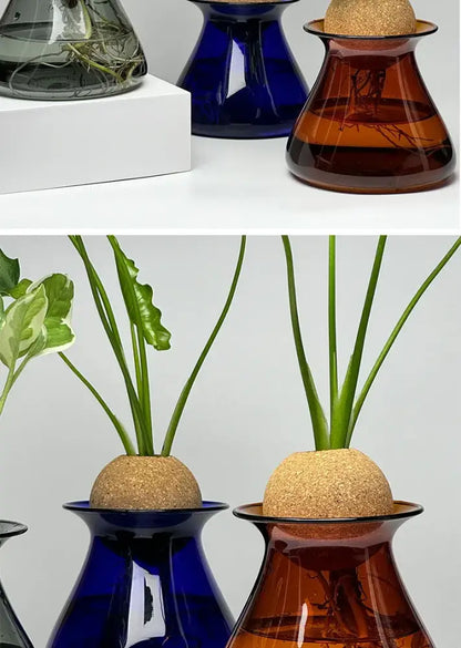Blue Nordic Glass Vase set by Decorbites, cobalt blue and amber glass with cork lids on Tampa Home & Garden Store