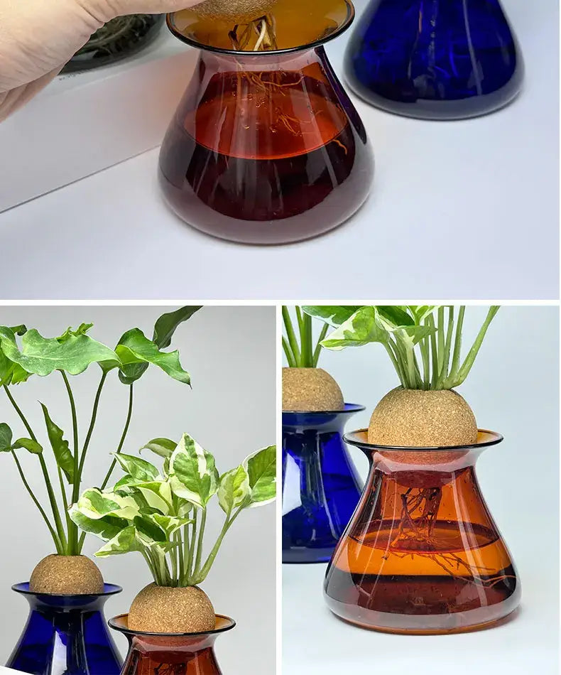 Blue Nordic Glass Vase by Decorbites, cobalt blue glass vase with a flared rim among amber vases on Tampa Home & Garden Store