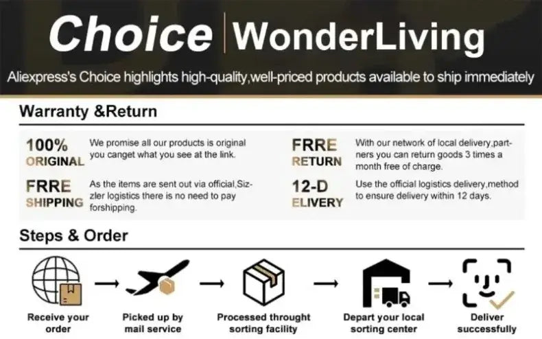 Blue Nordic Glass Vase by Decorbites; banner shows Choice WonderLiving shipping and order steps on Tampa Home & Garden Store