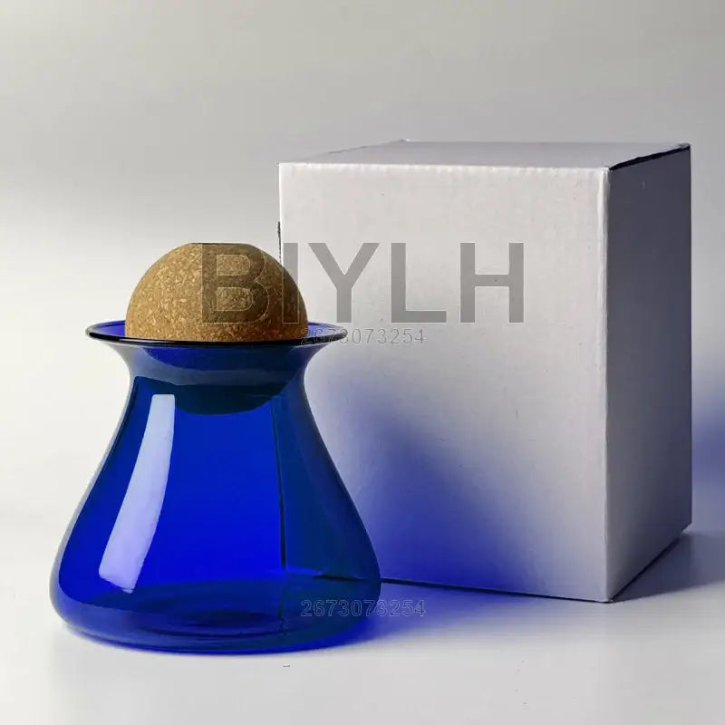 Blue Nordic glass vase with cork stopper, cobalt blue, rounded silhouette on Tampa Home & Garden Store