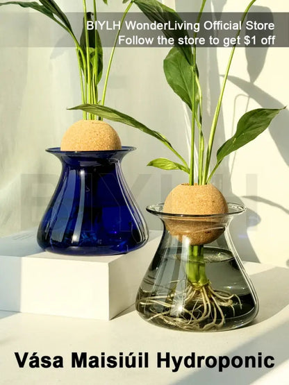 Blue Nordic Glass Vase and clear hydroponic vase by Decorbites, cobalt blue glass 2-vase set on Tampa Home & Garden Store