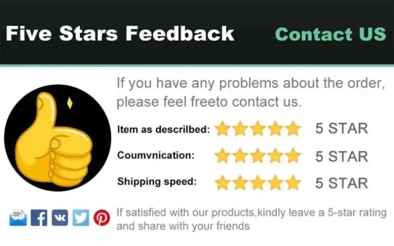 Five Stars Feedback banner with yellow thumbs-up, 5-star rating lines, and social icons on Tampa Home & Garden Store