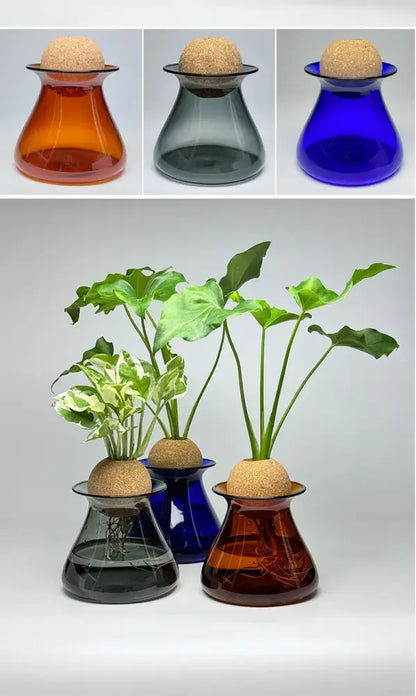 Blue Nordic Glass Vase set by Decorbites — trio with cork stoppers in amber, smoky gray, cobalt blue on Tampa Home & Garden Store