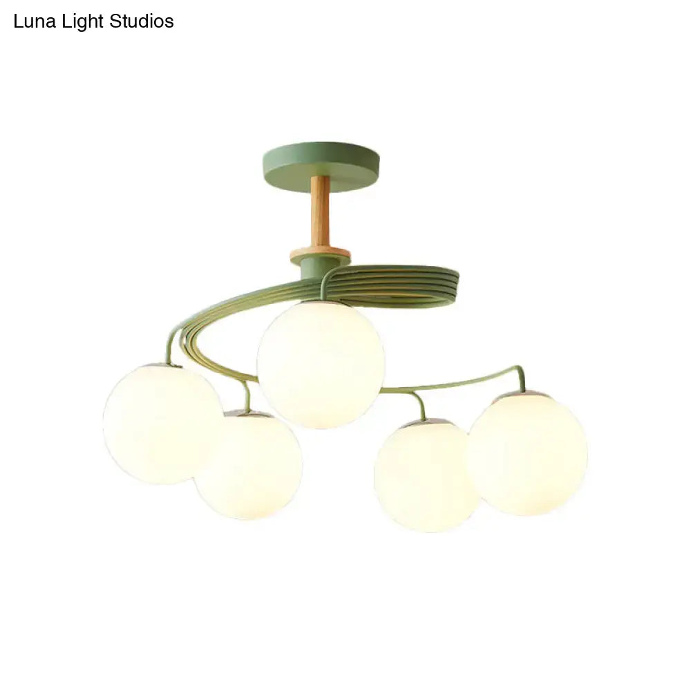 Green Grey Orb Chandelier green metal frame with five frosted glass globes Decorbites on Tampa Home & Garden Store