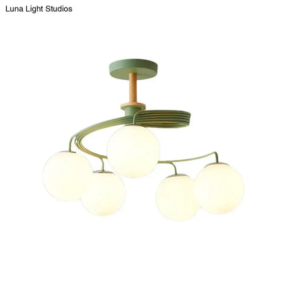 Green Grey Orb Chandelier green metal frame with five frosted glass globes Decorbites on Tampa Home & Garden Store