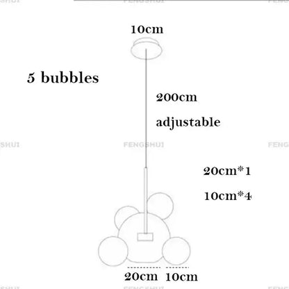 Chandelier 5 bubble LED pendant, adjustable 200cm cord, Decorbites, dining room style on Tampa Home & Garden Store