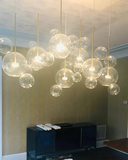 Chandelier Decorbites nordic LED bubble room pendant light with clear spheres on gold cords on Tampa Home & Garden Store
