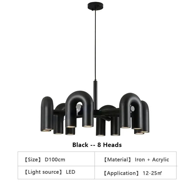 Chandelier eight-head black iron and acrylic LED ceiling pendant for living room Decorbites on Tampa Home & Garden Store