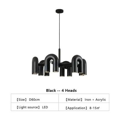 Chandelier Decorbites black 4-head LED ceiling pendant with iron + acrylic finish on Tampa Home & Garden Store