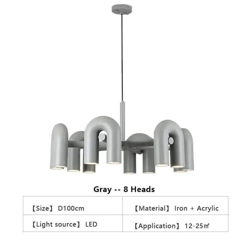 Chandelier Modern gray eight-head LED pendant by Decorbites iron acrylic living room fixture on Tampa Home & Garden Store