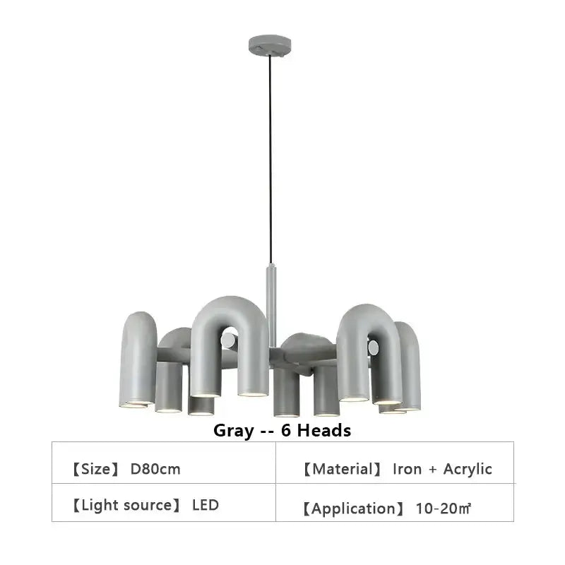 Chandelier gray 6-head LED pendant with iron and acrylic by Decorbites on Tampa Home & Garden Store