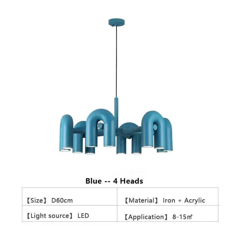 Chandelier blue 4-head LED by Decorbites iron + acrylic, D60cm on Tampa Home & Garden Store