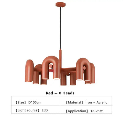 Chandelier Decorbites red 8-head LED pipe ceiling pendant for living room on Tampa Home & Garden Store