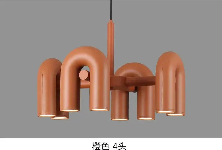 Decorbites orange modern 4-light LED chandelier with curved tube arms ceiling pendant on Tampa Home & Garden Store