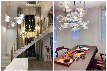 Chandelier modern globe LED pendant light with clear glass globes over dining table on Tampa Home & Garden Store