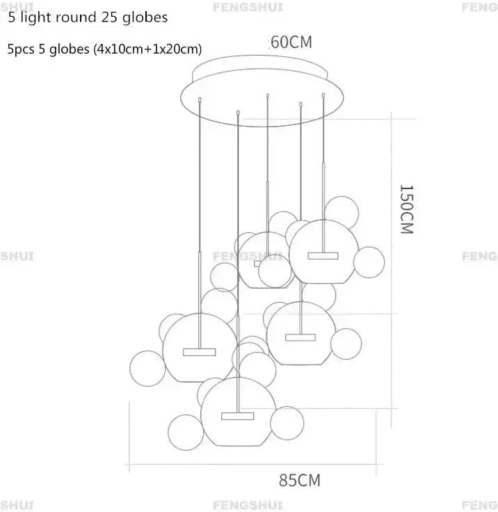 Modern geometric globe LED chandelier 5-light multi-globe pendant by Decorbites for dining on Tampa Home & Garden Store