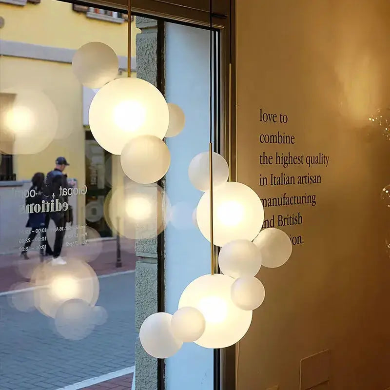 Chandelier Decorbites modern geometric globe LED pendant light with frosted white glass spheres on Tampa Home & Garden Store