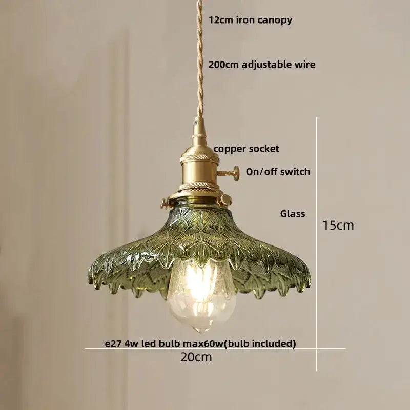 Floral Green Glass LED Pendant Light Kitchen