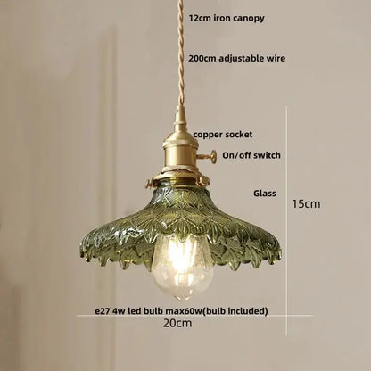 Floral Green Glass LED Pendant Light Kitchen