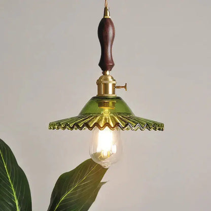Floral Green Glass LED Pendant Light Kitchen