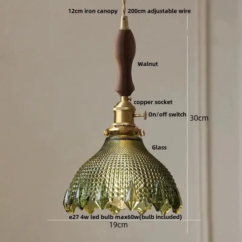 Floral Green Glass LED Pendant Light Kitchen
