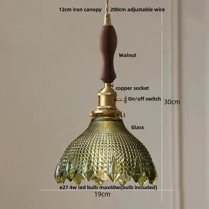 Floral Green Glass LED Pendant Light Kitchen