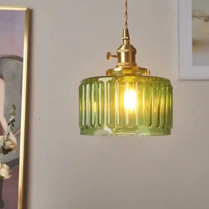 Floral Green Glass LED Pendant Light Kitchen
