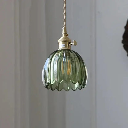 Floral Green Glass LED Pendant Light Kitchen