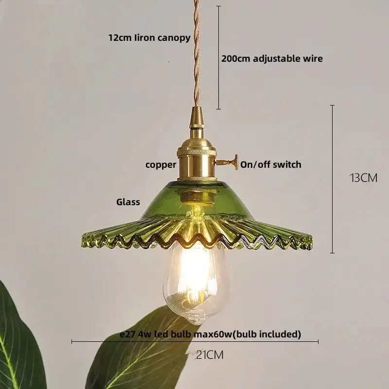 Floral Green Glass LED Pendant Light Kitchen