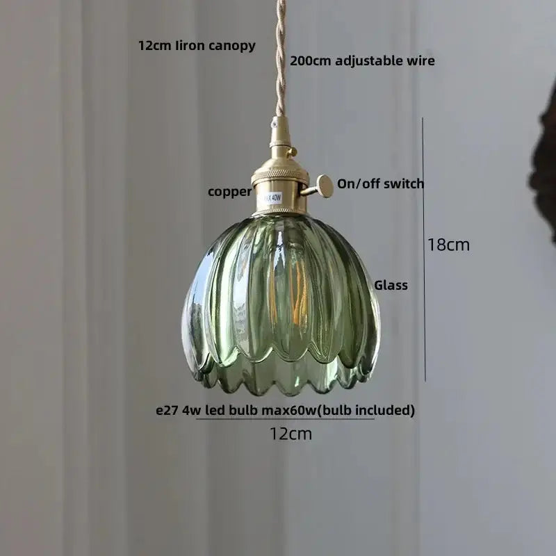 Floral Green Glass LED Pendant Light Kitchen