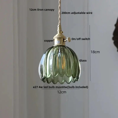 Floral Green Glass LED Pendant Light Kitchen