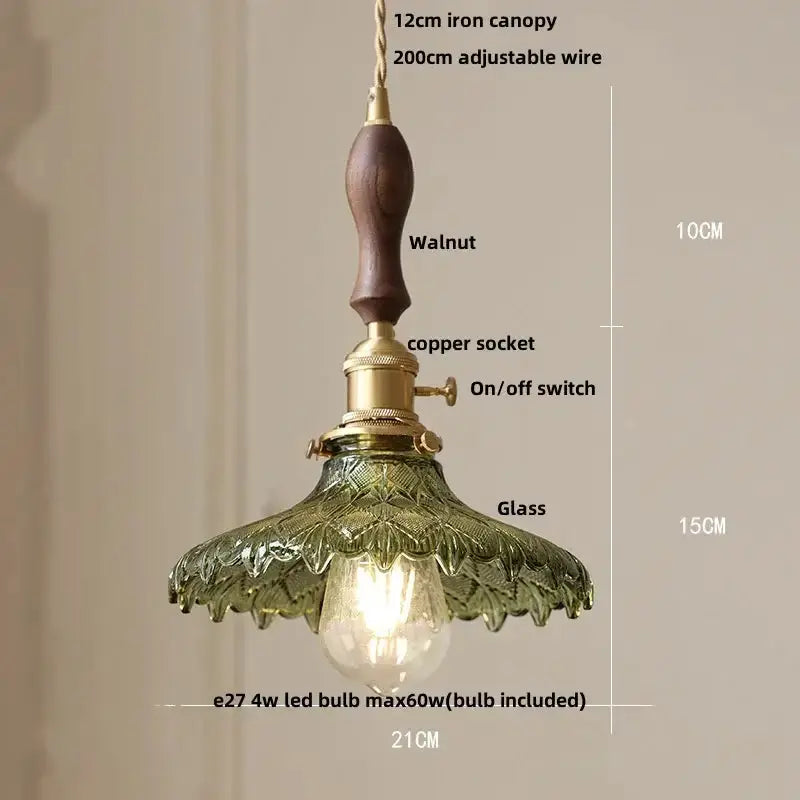 Floral Green Glass LED Pendant Light Kitchen