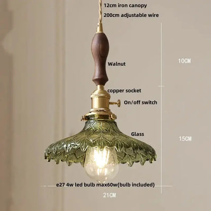 Floral Green Glass LED Pendant Light Kitchen