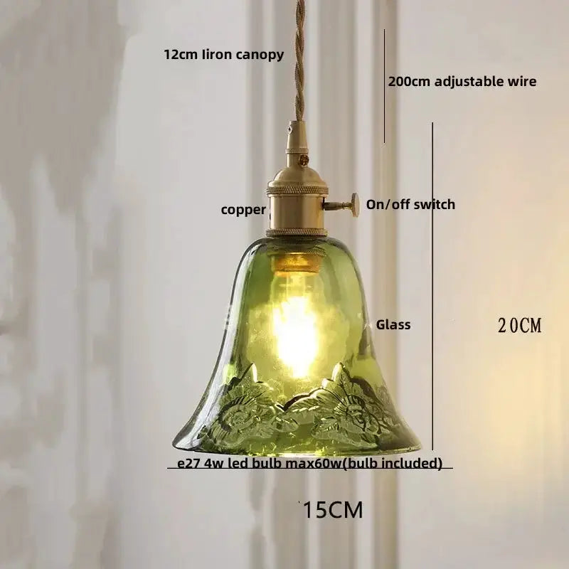 Floral Green Glass LED Pendant Light Kitchen