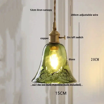 Floral Green Glass LED Pendant Light Kitchen