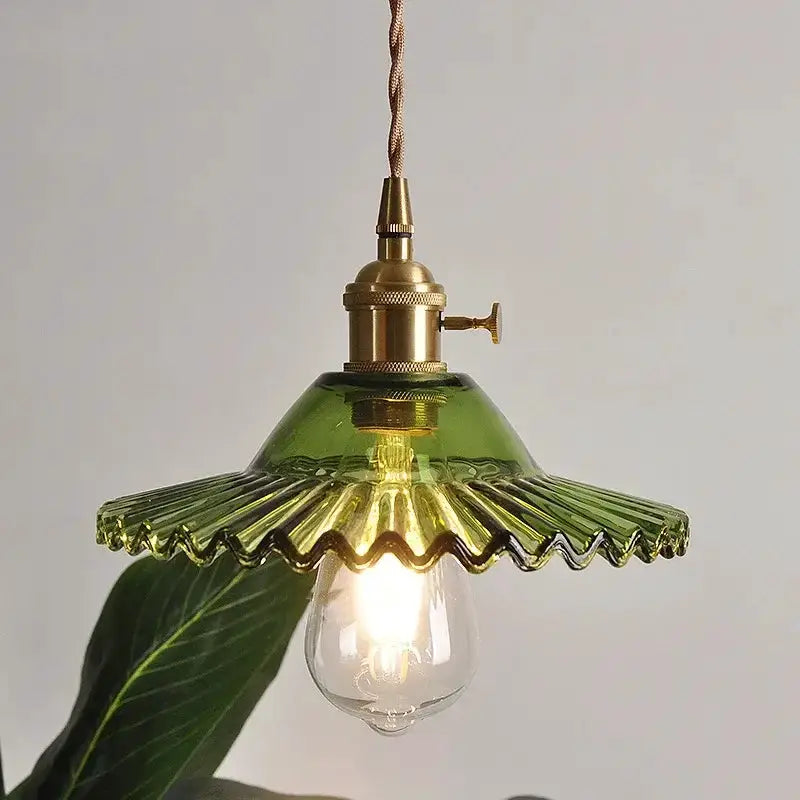 Floral Green Glass LED Pendant Light Kitchen