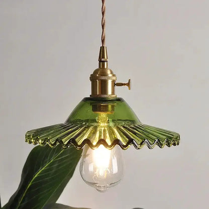 Floral Green Glass LED Pendant Light Kitchen