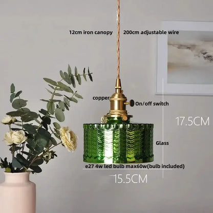 Floral Green Glass LED Pendant Light Kitchen