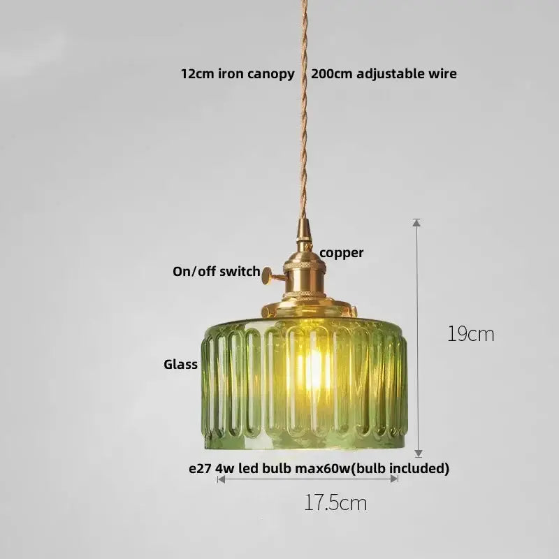 Floral Green Glass LED Pendant Light Kitchen