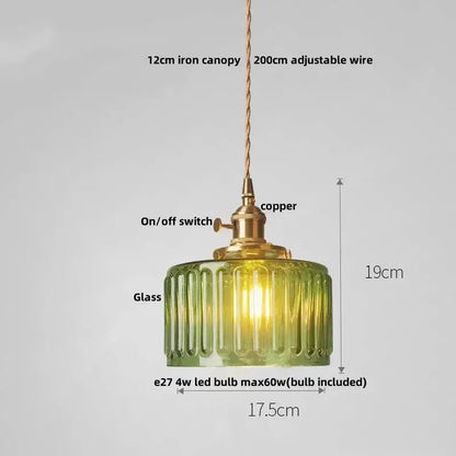 Floral Green Glass LED Pendant Light Kitchen