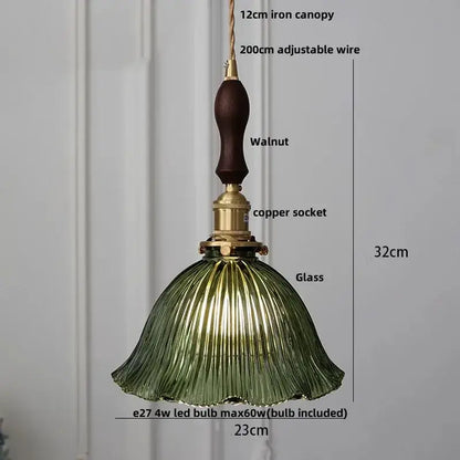 Floral Green Glass LED Pendant Light Kitchen