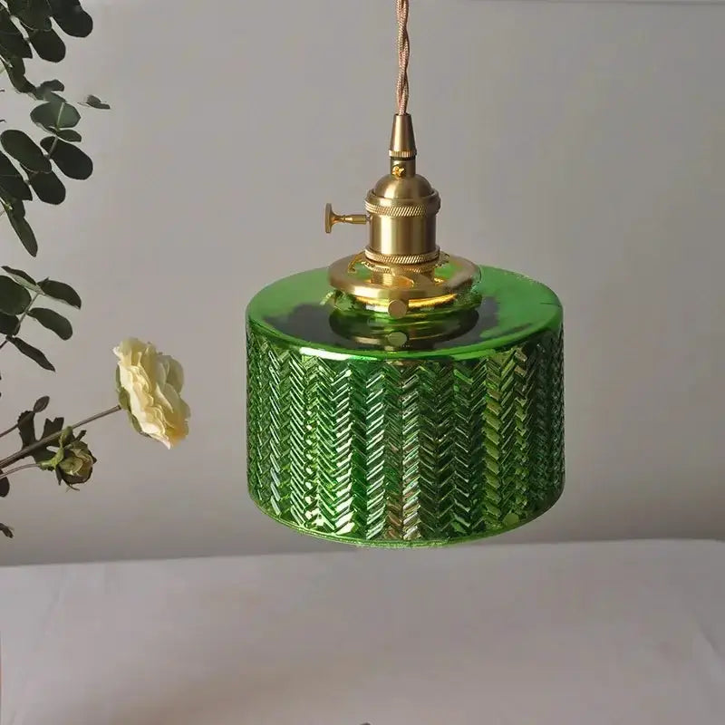 Floral Green Glass LED Pendant Light Kitchen